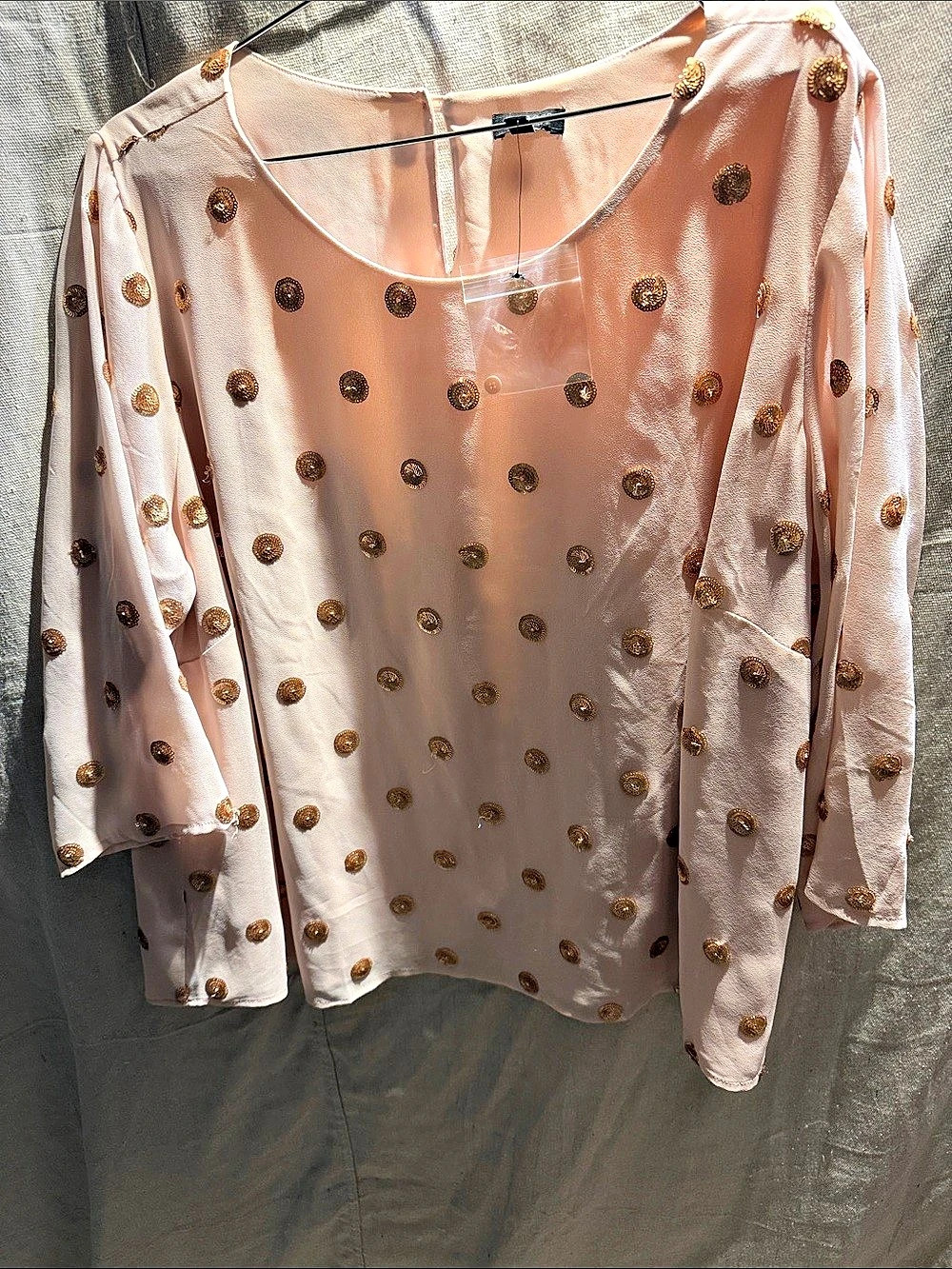 Talbots Sheer Polka Dot Sequences Blouse Pink & Gold 2Xp NWT